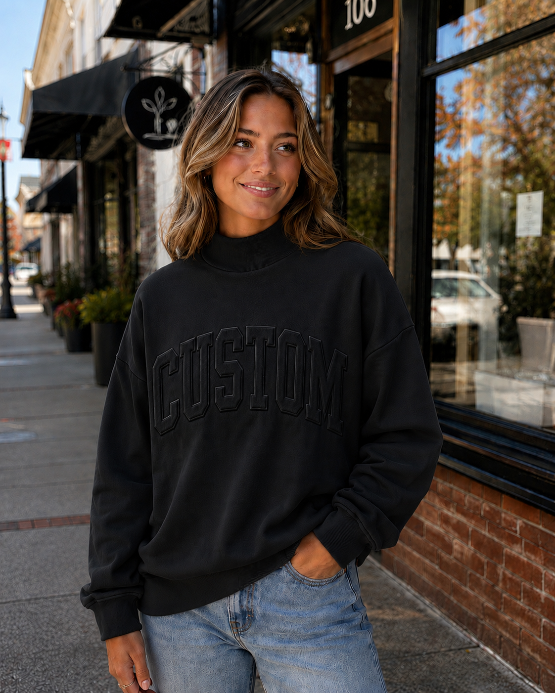CUSTOM BLACK EMBOSSED MOCKNECK