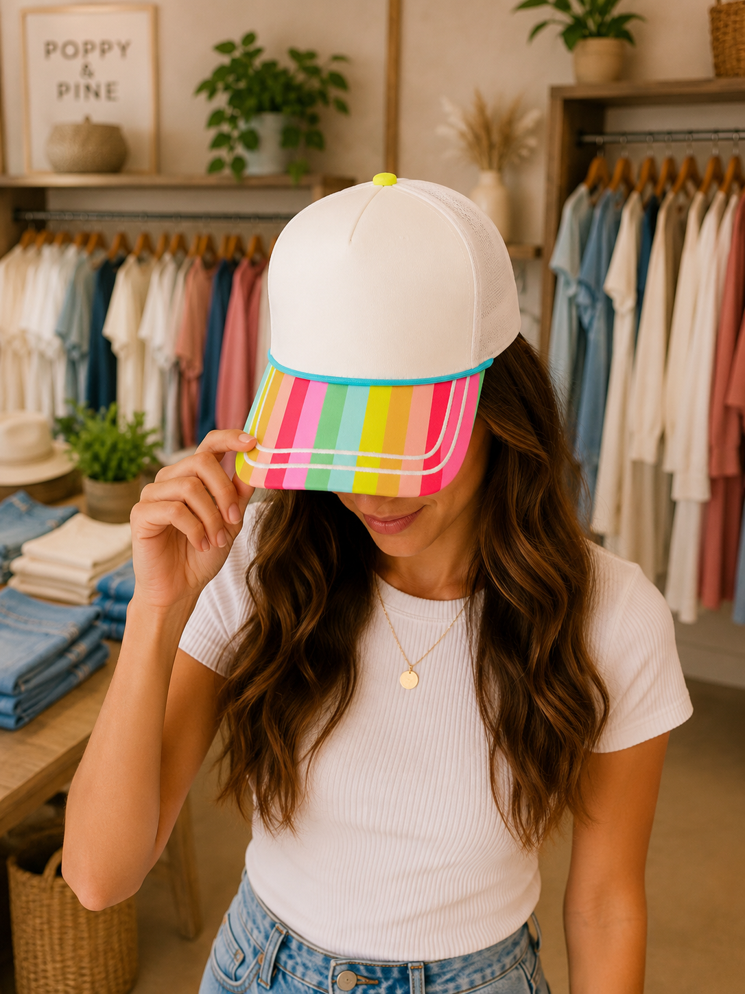 RAINBOW STRIPED PATTERNED BRIM HAT